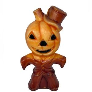 Gurley Vintage mid century scarecrow pumpkin head wax candle Halloween kitschy